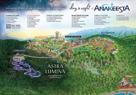 Theme Park Map and Guide - Download and Print - Anakeesta Theme Park Map, Interpretive Signage, Challenge Course, Pie In The Sky, Forest Adventure, Forest Garden, Pigeon Forge, Theme Parks, Gatlinburg