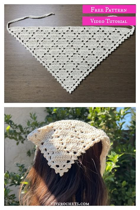 10 Kerchief Free Crochet Patterns - Page 2 of 2 Free Scrap Yarn Crochet Projects, Crochet Headband With Hair Tie, Crochet Hair Accessories Pattern, Crocheting With Beads, Crochet Kerchief Pattern Free, Crochet Hair Bandana Free Pattern, Crochet Head Scarf Pattern, Crochet Bandana Pattern Free, Crochet Hair Wrap