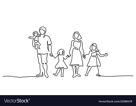 Happy Family Drawing Sketch, Family Of 5 Drawing, Family Of 5 Aesthetic, Happy Family Drawing, Family Drawing Illustration, Dad Drawing, Family Sketch, Drawing Happy, Tattoo Family