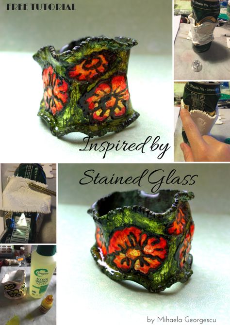 ONE TUTORIAL A DAY FOR 31 DAYS – DAY 24 OF MY JOURNEY – INSPIRED BY STAINED GLASS – Learn Polymer Clay Jewelry Diy Bracelets, Summer Projects, 31 Days, Alcohol Inks, Polymer Clay Tutorial, Glass Bracelet, Carving Tools, Clay Tutorials, Clay Pottery