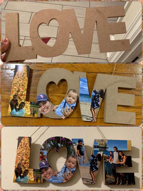 Make a special gift for your #valentinesday with this #dollartree #diy  You need: 1. #dollartree #love  2. Old #photos  3. #glue Valentine Wood Crafts, Dollartree Diy, Recipes Seafood, Diy Valentine's Day Decorations, Dollar Store Diy Projects, Recipes Snacks, Recipes Soup, Salad Healthy, Diy Craft Ideas