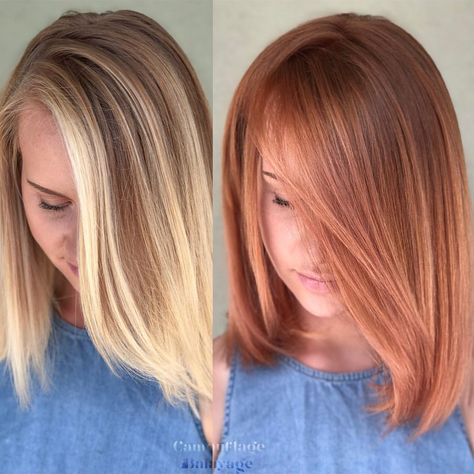 Amy on Instagram: “The Softest Copper Balayage .. #transformationtuesday #beforeandafter .. All @schwarzkopfusa Igora Vibrance 9-7, 7-65 & 7-77 with 6 volume…” Strawberry Blonde Hair Color Ideas, Strawberry Blonde Hair Color, Brown Ombre Hair, Hot Hair Colors, Blonde Hair Color Ideas, Gorgeous Hair Color, Red Highlights, Strawberry Blonde Hair, Dark Blonde Hair