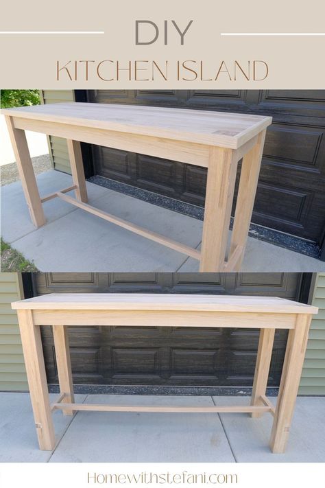 Pub Table Kitchen Island, Narrow Work Table, Diy Narrow Kitchen Island, Easy Kitchen Island Diy, Diy Island Table, Narrow Kitchen Island Ideas, Kitchen Island Plans Diy, Diy Small Kitchen Island, Diy Kitchen Island Table