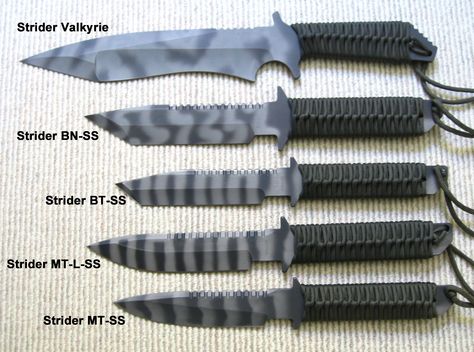 Strider Knives size comparison. Strider Knives, Swords Medieval, Craft Knives, Metal Gear Solid, Knife Design, Cool Swords, Metal Gear, Cool Knives, Folding Knives