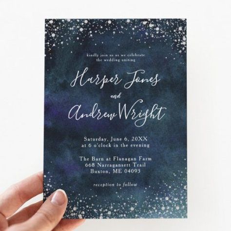 $2.40 | Starry Night Navy Blue Silver Glitter Wedding #wedding, navy blue, silver glitter, elegant, romantic, starry night, constellation, stars, galaxy, watercolor Silver Glitter Wedding Invitations, Constellation Stars, Galaxy Watercolor, Stars Wedding Invitations, Starry Night Wedding, Wedding Navy, Glitter Wedding Invitations, Gold Watercolor, Glitter Wedding