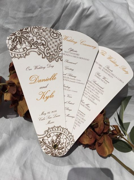 Intricate Lace Wedding Program Fans Custom Petal Fan - Etsy UK Ceremony Itinerary, Fan Programs, Program Wedding, Wedding Newspaper, Wedding Program Fans, Program Fans, Wedding Itinerary, Wedding Ceremony Programs, Wedding Beach Ceremony