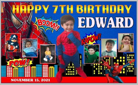 SPIDERMAN TARPAULIN LAYOUT DESIGN BY JEN PRINTING SHOP Spiderman Tarpaulin Layout, Spiderman Layout, Tarpaulin Layout, Birthday Tarpaulin, Birthday Tarpaulin Design, Birthday Layout, Tarpaulin Design, Spiderman Theme, Happy 7th Birthday