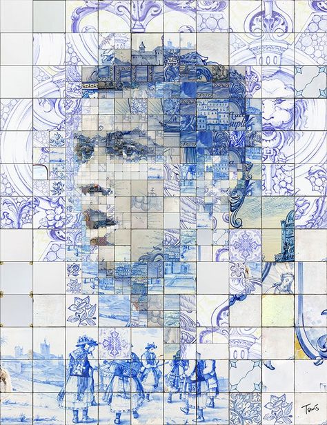 A tribute to Cristiano Ronaldo dos Santos Aveiro Tile Painting, Portuguese Tiles, Art Archive, White Tiles, Painting Tile, Art And Design, Delft, Visual Design, Mosaic Art