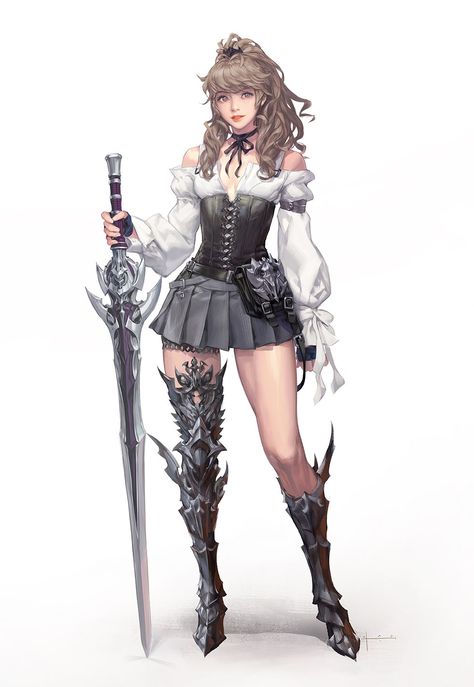 ArtStation - Basic Swrod girl for tutorial, seunghee lee Female Warrior Outfit, Warrior Outfit, Makijaż Smokey Eye, Anime Warrior, Warrior Girl, Drawing Clothes, Girls Characters, Female Character Design, Fantasy Clothing