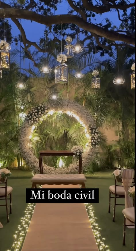 Civil Wedding Reception Ideas, Civil Ceremony Decoration, Outdoor Night Wedding, Small Wedding Decor, Backyard Wedding Decorations, Small Backyard Wedding, Paradise Wedding, Romantic Beach Wedding, Wedding Hall Decorations