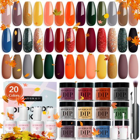 PRICES MAY VARY. 【What You Get】 20 X fall limited nail dip powder colors (0.34 oz. each), 4 Pcs Dip Powder Liquid Set (with base coat/top coat/activator/brush saver, 0.34 oz. each), 5 X Additional professional dip manicure tool (with nail brush/cuticle pusher/nail file/2*dip powder gel brush replacement), user manual quick start guide. 【Superior Quality & Long Lasting】 AZUREBEAUTY dip nails powder starter kit is a long lifespan, anti-chip. Unrivaled shiny and vivid, non-yellowing, and superb adh What Are Acrylic Nails, French Nails Art, Dip Manicure, Diy Salon, Salon Gifts, Nail Art Salon, Nail Pops, French Nail Art, Manicure Kit