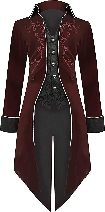 Amazon.com: Medieval Steampunk Tailcoat Halloween Costumes for Men, Renaissance Pirate Vampire Gothic Jackets Vintage Warlock Frock Coat (S, Red) : Clothing, Shoes & Jewelry Pirate Vampire, Steampunk Tailcoat, Theme Costumes, Medieval Steampunk, Coat Types, Vampire Dress, Steampunk Jacket, Gothic Jackets, Steampunk Dress