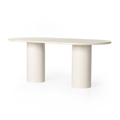 Simply sophisticated. A spacious oval-shaped table inspired by 1970s Italian design, an ivory-finished iron base supports a rounded tabletop of cream-colored solid marble, for a fresh, monochromatic look that pairs with just about anything. Seats six comfortably.Product Overview Color: Ivory Iron Dimensions: 78"W x 38" Four Hands Furniture, Cream Marble, Table Bases, Oval Dining Table, Marble Dining, Oval Table Dining, Dining Table Marble, High Fashion Home, Four Hands