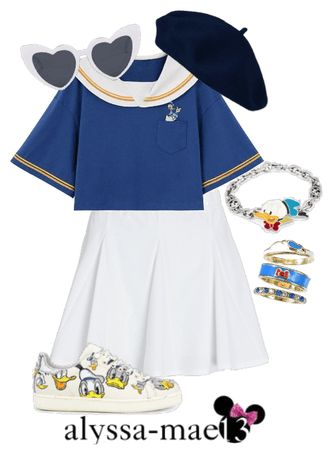 Donald Duck Sailor Blouse & Overall - ntbhshop | ShopLook Donald Duck Inspired Outfit, Disney Bounding Donald Duck, Donald Duck Disney Outfit, Pirates Disneybound, Donald Duck Outfit, Sailor Outfit For Women, Daisy Duck Costume, Duck Outfit, Donald Duck Costume