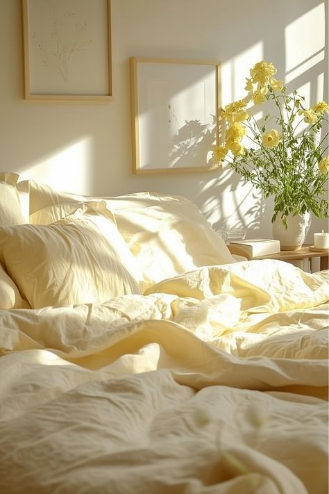 Summer calls for lightweight bedding, and I adore how cotton and linen layers create a cozy yet breathable look. A soft knit throw and light quilt make this summer bedroom perfect for warm nights. Doesn’t this sound like the ideal way to stay cool and comfy during summer? Fresh Sheets Aesthetic, Bedsheets Designs Aesthetic, Chilling In Bed Aesthetic, Summer Bed Sheets, Summer Bedroom Aesthetic, Summer Bedroom Ideas, Bedroom Summer, Summer Bed, Summer Bedroom