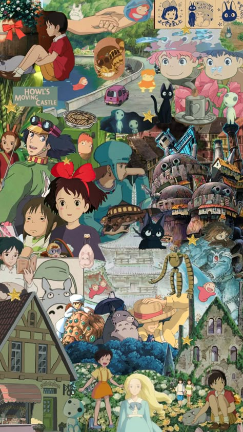 #ghibli Studio Ghibli Crafts, College Wallpaper, Studio Ghibli Poster, Collage Des Photos, Movie Collage, Studio Ghibli Background, Japanese Song, Iphone Wallpaper Cat, Studio Ghibli Characters