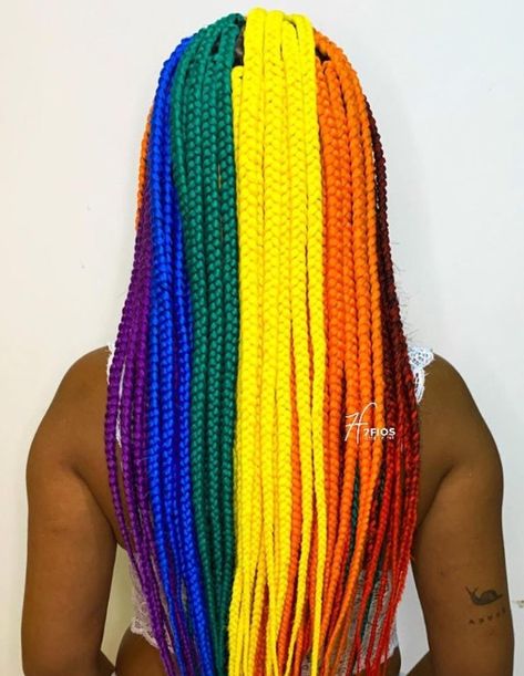 Rainbow Hairstyle with Box Braids Hairstyle With Box Braids, Box Braids Rainbow, Rainbow Box Braids, Box Braid Hairstyles, Box Braids Styles, Box Braids Bun, Box Braids Updo, Rasta Hair, Rainbow Highlights