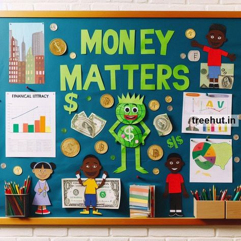 Financial Literacy Bulletin Board Ideas for Elementary School. Financial Literacy Activities for Elementary School Financial Literacy Classroom Decor, Accounting Bulletin Board, Money Bulletin Board, Literacy Bulletin Board Ideas, Financial Literacy Bulletin Board, Bulletin Board Ideas For Elementary, Literacy Bulletin Boards, Learning About Money, Financial Literacy Activities