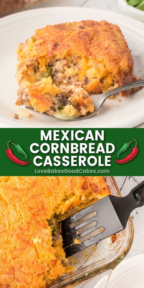 Mexican Cornbread Casserole pin collage Cornbread Meals Ideas, Rotel Chili, Taco Season, Mexican Cornbread Casserole Recipe, Mexican Cornbread Casserole, Mexican Casserole Recipe, Mexican Cornbread, Main Dish Casseroles, Cornbread Casserole