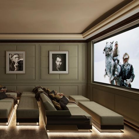 Brown Theater Room, Cinema Room Aesthetic, Modern Mediterranean Home, Bonus Room Ideas, Movie Theater Rooms, Theater Rooms, Home Theater Room Design, Theater Room Design, Living Room Wall Designs