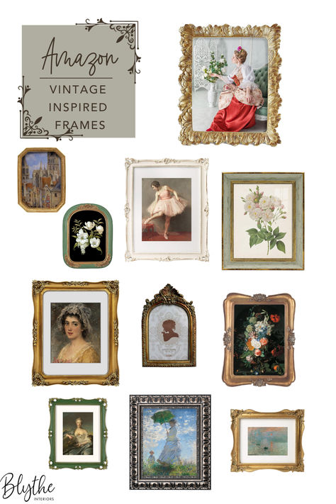 Add a bit of vintage charm to your space with these gorgeous frames. Design tip: For a collected look, mix and match different frames in a gallery wall! Amazon Gallery Wall Frames, Mismatched Picture Frames, Frames Design, Gallery Wall Living Room, Gallery Wall Frames, Wall Frames, Picture Frame Wall, Amazon Finds, Frame Sizes