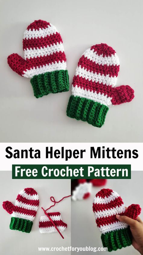 Crochet Gingerbread Mittens, Crochet Christmas Baby Hat, Kids Mittens Crochet Free Pattern, Easy Crochet Mittens For Beginners, Easy Quick Crochet Patterns, Crochet Baby Mittens Free Pattern, Gingerbread Mittens, Winter Crochet Patterns Free, Mittens Pattern Crochet