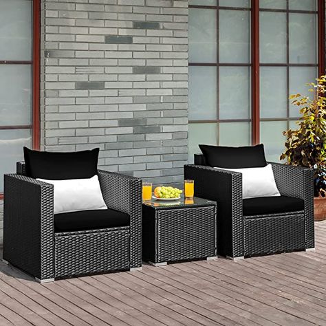 Amazon.com: Tangkula 3 Pieces Patio Furniture Set, PE Rattan Wicker Sofa Set w/Washable Cushion and Tempered Glass Tabletop, Outdoor Conversation Furniture for Garden Poolside (Navy Blue) : Patio, Lawn & Garden Turquoise Cushions, Conversation Sofa, Rattan Outdoor Furniture, Rattan Furniture Set, Coffee Table Dimensions, Set Sofa, Wicker Patio Furniture, Red Cushions, Wicker Sofa