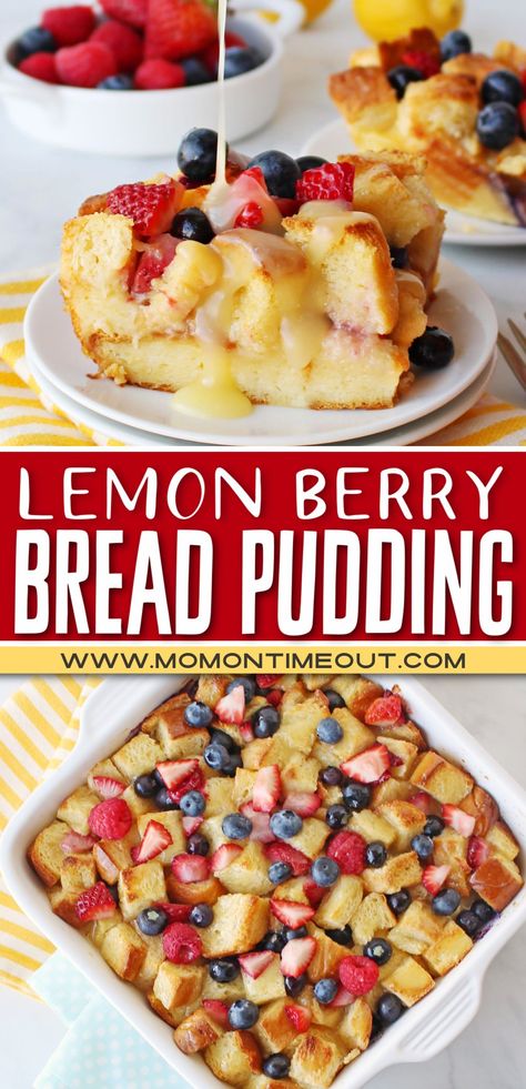 Tornadough Alli Bread Pudding, Bread Pudding Recipe With Fruit, Cabin Desserts, Fruit Bread Pudding, Strawberry Bread Pudding, Bread Custard, Lemon Bread Pudding, Custard Baked, Berry Bread Pudding