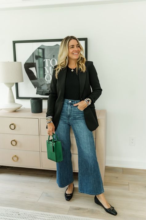 The Mia High Waist Wide Leg Jeans curated on LTK Wide Leg Jeans Outfit Blazer, Black Wide Leg Denim Outfit, Wide Ankle Jeans Outfit, Wide Leg Jeans Date Night Outfit, Wide Leg Jeans With Blazer, Cropped Wide Jeans Outfit, Denim Palazzo Pants Outfit, Wide Leg Jeans Work Outfit, Dark Wide Leg Jeans Outfit