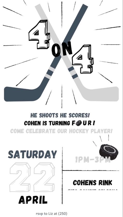 Hockey Birthday, Fourth Birthday, Theme Birthday Party, Third Birthday, Boy Birthday Parties, Bday Ideas, Birthday Party Invitation, Hockey Players, 4th Birthday