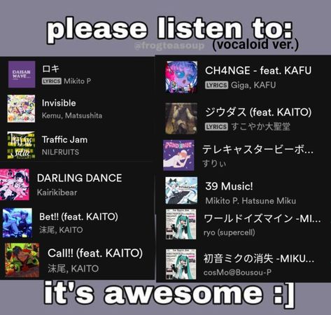 Vocaloid Recommendations, Vocaloid Song Recommendations, Vocaloid Playlist Cover, Vocaloid Songs, Vampire Song, Hatsune Miku Songs, Swag Music, Punk Songs, Cute Website