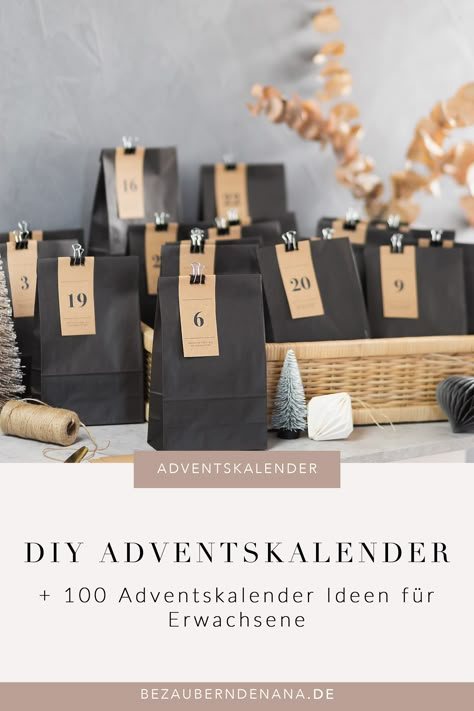 Einfacher DIY Adventskalender aus Papiertüten + 100 Adventskalender Ideen für Erwachsene Christmas Advent Calendar Diy, Advent Calendar Gifts, Advent Calenders, Diy Calendar, Diy Advent Calendar, Christmas Calendar, Calendar Gifts, Boyfriend Diy, Diy Presents