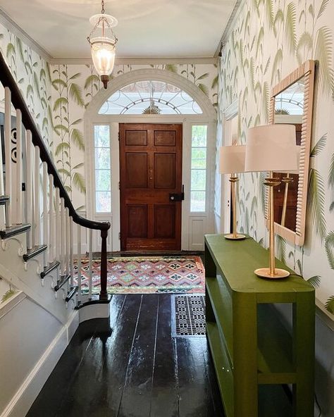 The 1910 Row House — Twelve Chairs Interiors Dutch Colonial Entryway, Yellow Colonial House, New England Colonial Living Room, Colonial Revival House Interior, Vintage Revival Interior Design, Colonial Entryway Foyers, Colonial Decorating Ideas, 1920s Colonial House, Old House Decorating Interior Design