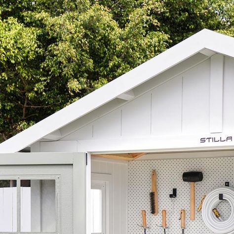 Mark Zeidler on Instagram: "Our final transformation in the backyard is still in progress but not too far away! Our @stillagroup shed was one of the first reveals 🥳 👉swipe for more👈 . . . #stillashed #coastparkcreative #backyardreveal #shed #toolshed #organization #storage #storagesolutions" Pegboard Wall, Painted Shed, Organization Storage, Home Magazine, Tool Sheds, House And Home Magazine, Garden Shed, Storage Solutions, Shed