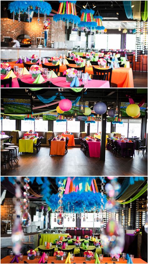 Cirque du Soleil Inspired Bat Mitzvah - Pretty My Party #rainbow #colorful #batmitzvah #ideas Cirque Du Soleil Party, 8th Grade Dance Themes, Neon Circus, Masquerade Ball Party, Mitzvah Decor, Bat Mitzvah Party, Dance Themes, Blacklight Party, Ard Buffet