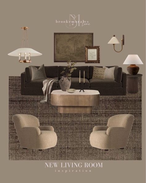 Brooke Morales curated on LTK Dark Wood Floors Mood Board, Brown Velvet Sofa Living Room Ideas, European Modern Living Room, Urban Bronze Living Room, Moody Small Living Room, Brown And Black Living Room, Family Room Design Cozy, Moody Modern Living Room, Warm Tone Living Room