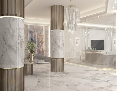 Round Column Design Interior, Column Design Interior Luxury, Modern Columns Interior, Column Design Interior Modern, Round Column Design, Interior Column Design, Column In Living Room, Column Interior Design, Column Design Interior