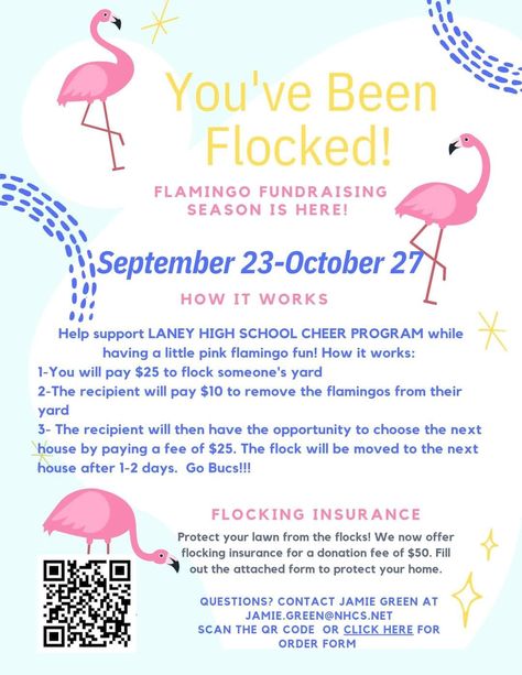 They're baaaaack! Wanna have some fun with a neighbor or friend? I'm late to announce this. But let's get someone flocked for fall! All proceeds go to help Laney cheer. You've Been Flocked, High School Cheer, Pink Flamingos, Have Some Fun, Flocking, Some Fun, High School, Let It Be, Quick Saves