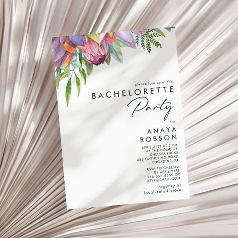 Colorful Tropical Floral | Bachelorette Party Invitation Peach Bachelorette Party, Floral Bachelorette Party, Floral Bachelorette, Boho Bachelorette, Bachelorette Party Destinations, Bachelorette Party Invitation, Elegant Bouquet, Green Eucalyptus, Watercolor Greenery