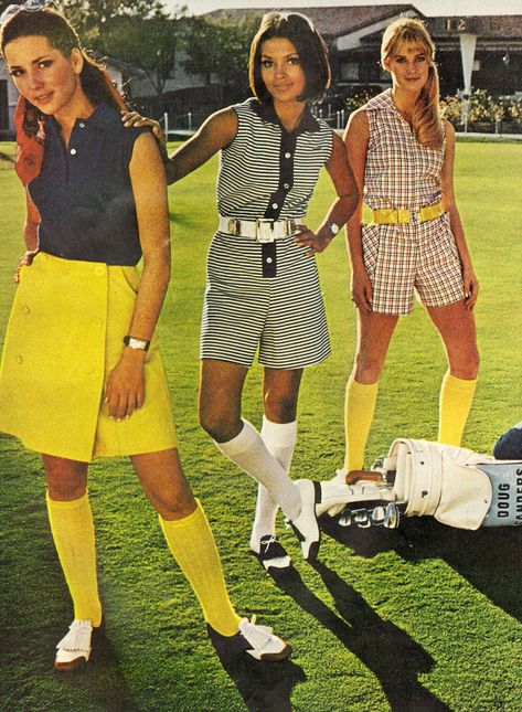 Ladies Home Journal - April, 1969 Golf fashion Women’s Vintage Golf Outfit, 60s Golf Fashion, Vintage Womens Golf Fashion, Vintage Golf Apparel, Retro Golf Outfit, 70s Golf Fashion, 1969 Fashion Women, Golf Wear For Women, Vintage Golf Outfit