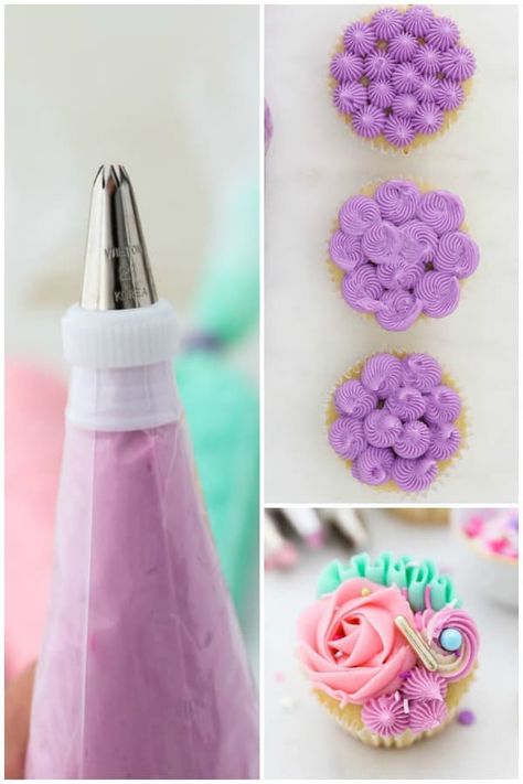 Let me teach you how to use piping tips to create beautiful cupcakes, cakes and sugar cookie. You'll learn about the different types of piping tips and the ways you can decorate with them. 4b Piping Tip, Sugar Cookies With Frosting, Buttercream Tips, Frosting Roses, Purple Frosting, Best Frosting Recipe, Beyond Frosting, Chocolate Bowls, Piping Tip