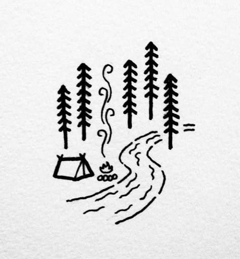 Hill Drawing Simple, Nature Doodles Simple, Simple Nature Drawings, Simple Nature Drawing, Small Easy Drawings, Nature Doodles, Arte Doodle, Draw Step By Step, Cute Easy Doodles