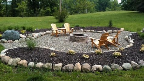 Firepits Backyard Gravel, Firepit Patio Ideas, Lakehouse Deck, Build A Fire Pit, Outdoor Fire Pit Area, Backyard Renovation, How To Build A Fire Pit, To Build A Fire, Cozy Garden