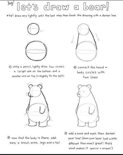 Simple Bear Drawing, Bear Drawing Simple, Bear Drawing, Spanish Books, Step By Step Drawing, Drawing Tips, Easy Drawings, To Draw, Step By Step