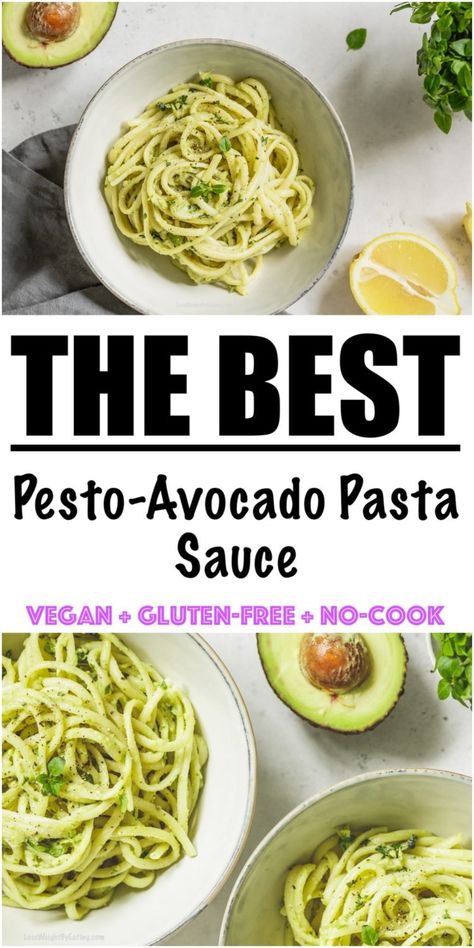 No Cook Avocado Pesto Sauce (LOW CALORIE!) Low Calorie Pasta Sauce, Healthy Pesto Sauce, Avocado Pasta Sauce, Avocado Pesto Recipe, Avocado Sauce Recipe, Avocado Recipes Pasta, Avocado Sauce Pasta, Low Calorie Pasta, Pasta Calories