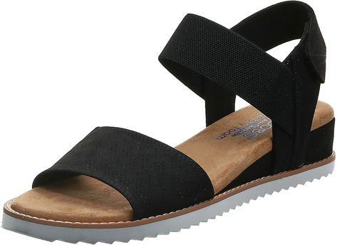 Amazon.com | Skechers Women's Desert Kiss-Stretch Quarter Strap Sandal Flat | Flats Old Lady Shoes, Strap Sandals Flat, Skechers Sandals, Skechers Bobs, Flats Online, Stylish Purse, Only Shoes, Skechers Women, Fashion Sandals