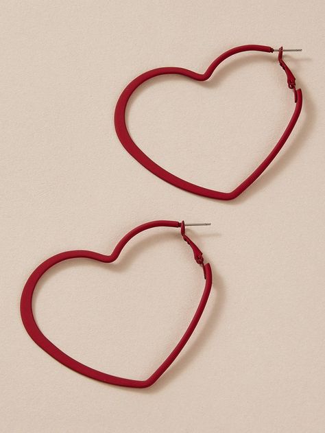 1pair Simple Heart Hoop Earrings Hoop Earrings Aesthetic, Edgy Rings, Red Hoop Earrings, Earrings Shein, Heart Hoop Earrings, Jewelry Lookbook, Pretty Earrings, Girly Jewelry, Jewelry Inspo