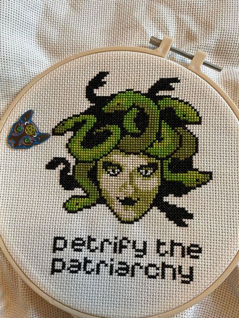 Medusa Cross Stitch Pattern, Medusa Cross Stitch, Medusa Embroidery, Stitch Quotes, Stitch Letters, Ib Art, Cross Stitch Quotes, Cross Stitch Letters, The Patriarchy