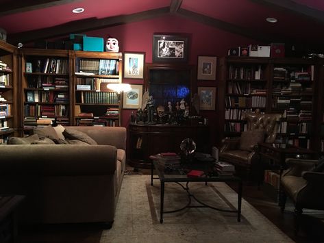 Guillermo Del Toro’s rain room and occult library in Bleak House. Guillermo Del Toro House, Occult Library, Rain Room, Bleak House, Cozy Place, Apartment Inspiration, Haunted Mansion, House Layouts, Future House