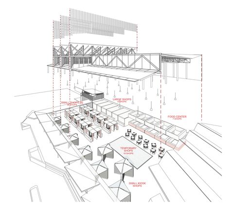 Gallery of Market Land Village / AOMO - 29 Open Market Architecture Plan, Market Stalls Architecture, Covered Market Architecture, Traditional Market Architecture, Open Market Architecture, Market Architecture Concept, Public Market Floor Plan, Market Plan Architecture, Open Market Design